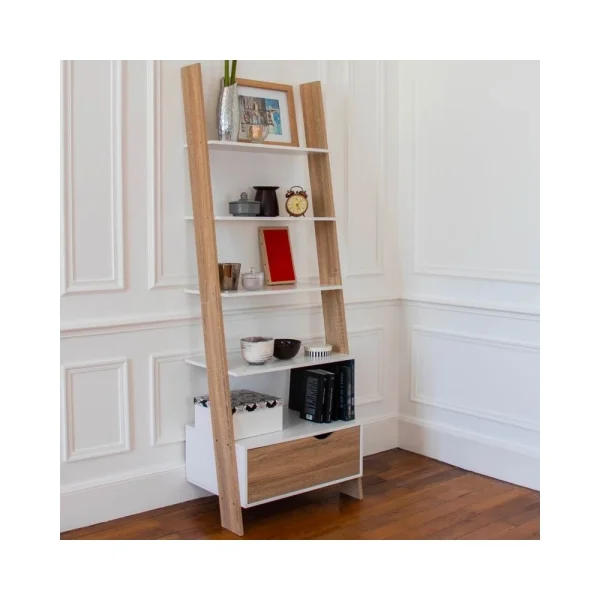 Idmarket Étagère échelle Scandinave Bois Blanc Et Façon Hêtre 1