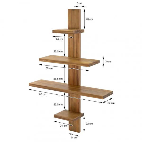 ECD GERMANY Etagère Murale Suspendue étagère Bibliothèque 4 Niveaux Bois D’aca… 6