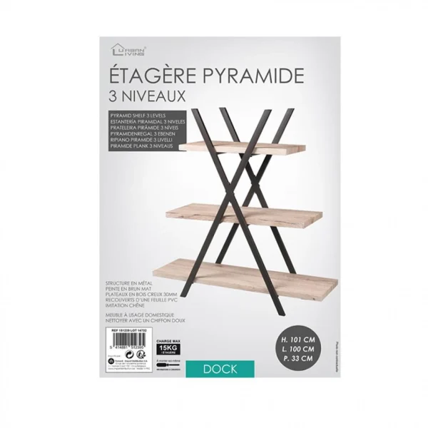 SANS MARQUE Etagère Pyramide 3 étages Dock – Naturel Clair 1