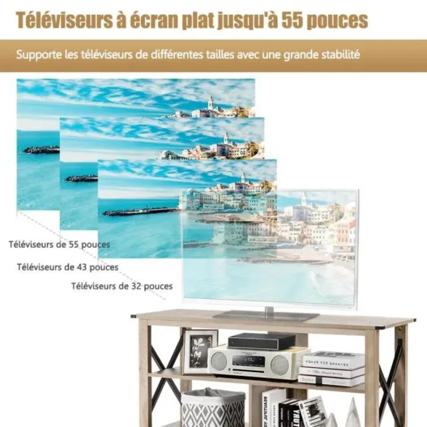 GIANTEX Meuble TV Avec 3 Niveaux Et Etagères Ouvertes 120 CM De Style… 3