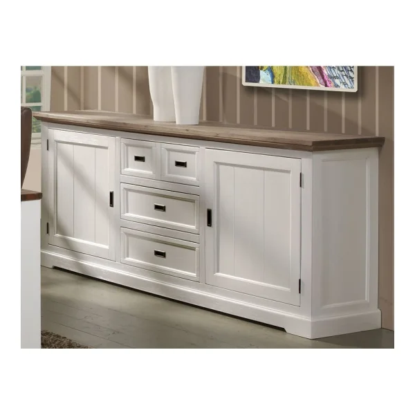 KASALINEA Buffet Enfilade Contemporain Bois Massif Couleur Blanc EMELINE 1