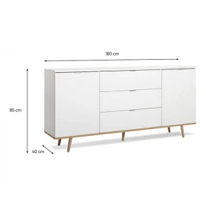 BUT Buffet Au Design Scandinave Pour Salon Avec 2 Portes Et 3 Tiroirs Vide 13