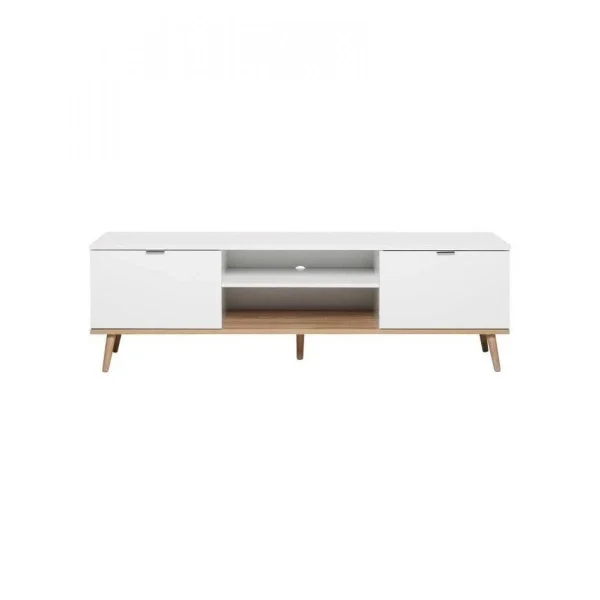 BUT Meuble TV Blanc Design Scandinave Avec 2 Portes à Compartiments Ouver… 1