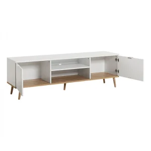 BUT Meuble TV Blanc Design Scandinave Avec 2 Portes à Compartiments Ouver… 11