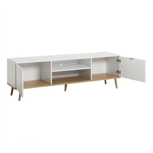 BUT Meuble TV Blanc Design Scandinave Avec 2 Portes à Compartiments Ouver… 4