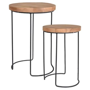 ES Collection H&S Collection Ensemble De Tables D’appoint 2 Pcs Teck 6