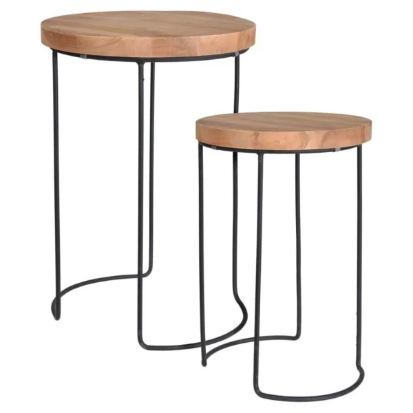 ES Collection H&S Collection Ensemble De Tables D’appoint 2 Pcs Teck 3