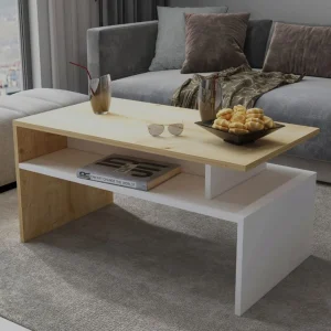 HOMEMANIA Ada Table Basse – Avec Étagères – Du Salon – Blanc, Chêne… 8