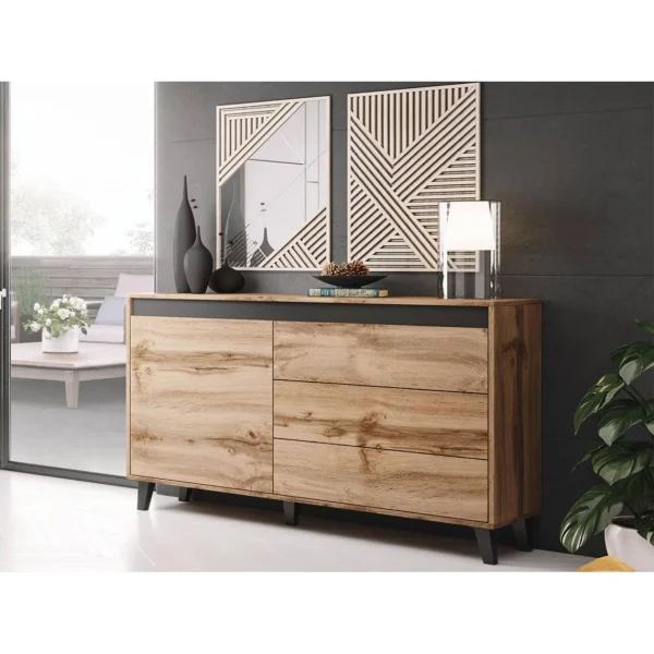 Bestmobilier Lord – Buffet Bas – Bois Et Noir – 138 Cm – Style Industriel 1