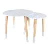 MES Lot De 2 Tables D’appoint Rondes 48 Et 33 Cm Blanc Et Naturel 14