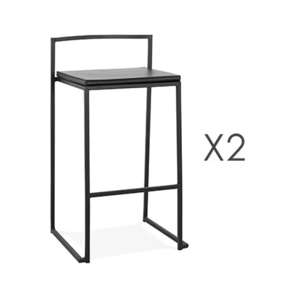 MES Lot De 2 Tabourets De Bar H65 Cm En PU Et Métal Noir 1