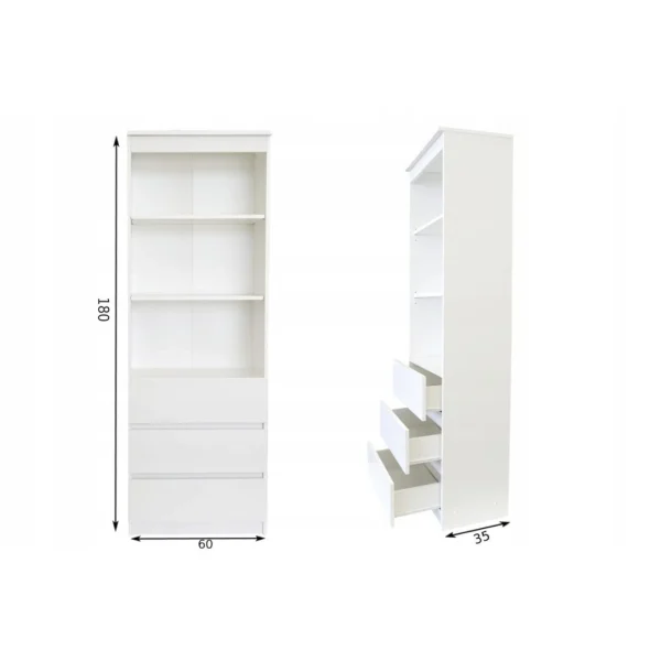 Hucoco MERIDA – Bibliothèque Stye Moderne – 3 Niches + 3 Tiroirs – 60x35x180… 3