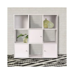 Idmarket Meuble De Rangement Cube 9 Cases Bois Blanc Avec 3 Portes 11