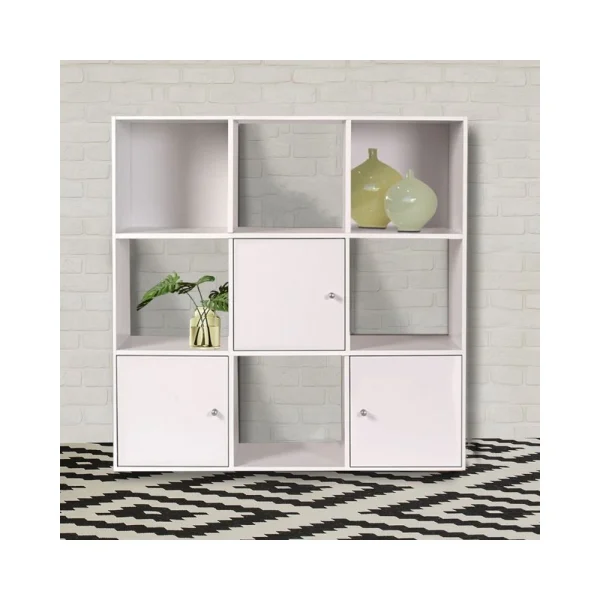 Idmarket Meuble De Rangement Cube 9 Cases Bois Blanc Avec 3 Portes 4