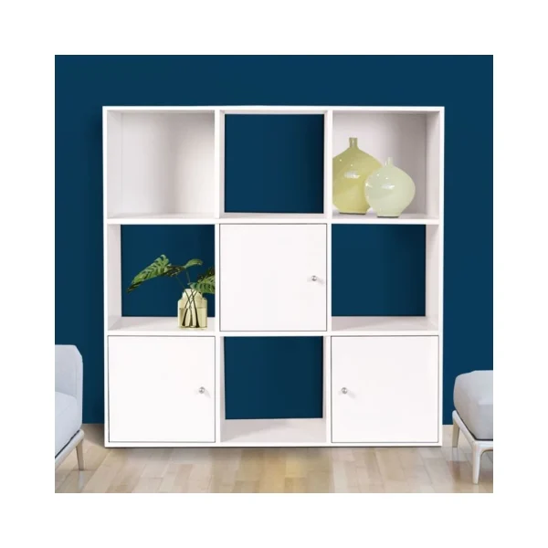 Idmarket Meuble De Rangement Cube 9 Cases Bois Blanc Avec 3 Portes 1