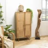 MACABANE Meuble Haut Marron 2 Portes Bois De Manguier Cannage Naturel ISA 28