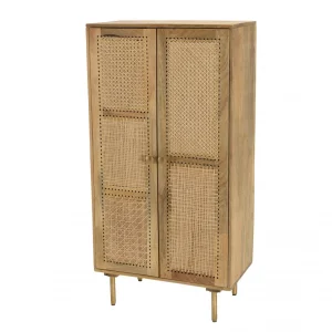 MACABANE Meuble Haut Marron 2 Portes Bois De Manguier Cannage Naturel ISA 14