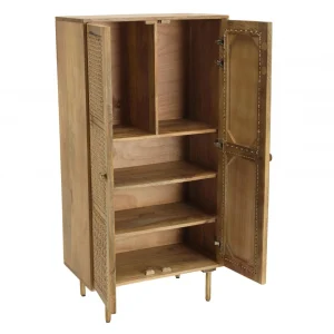 MACABANE Meuble Haut Marron 2 Portes Bois De Manguier Cannage Naturel ISA 18