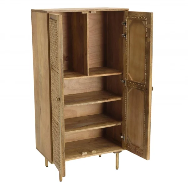 MACABANE Meuble Haut Marron 2 Portes Bois De Manguier Cannage Naturel ISA 5