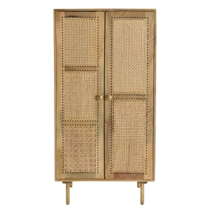 MACABANE Meuble Haut Marron 2 Portes Bois De Manguier Cannage Naturel ISA 24