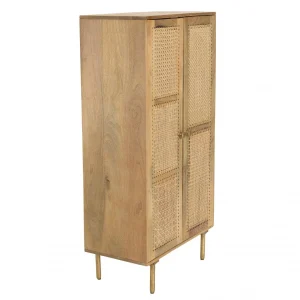 MACABANE Meuble Haut Marron 2 Portes Bois De Manguier Cannage Naturel ISA 28