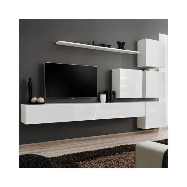 NOUVOMEUBLE Meuble TV Blanc Suspendu Design ROTELLO 3 1