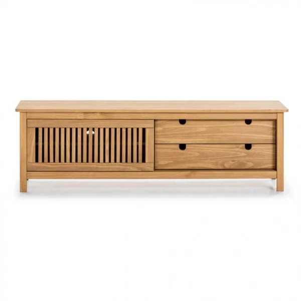 Tousmesmeubles Meuble TV 1 Porte Coulissante 2 Tiroirs Bois – BRANU 1