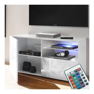 KASALINEA Meuble TV Lumineux 120 Cm Blanc Laqué Design NINO 6