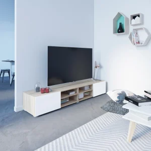 Meuble TV PODIUM 4 Niches – Chêne Naturel Et Blanc – TEMAHOME 8