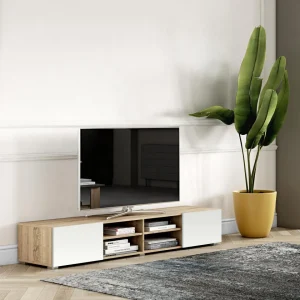 Meuble TV PODIUM 4 Niches – Chêne Naturel Et Blanc – TEMAHOME 12