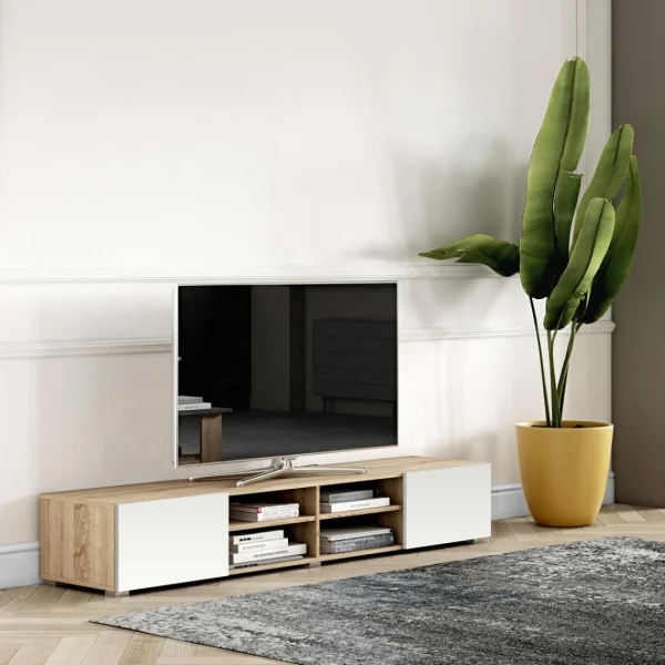 Meuble TV PODIUM 4 Niches – Chêne Naturel Et Blanc – TEMAHOME 5