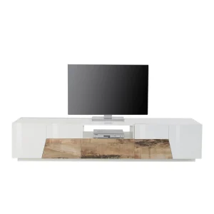 Ahd Amazing Home Design Meuble TV 220x43cm Mur Bois Blanc Salon Moderne Fergus Wood 9