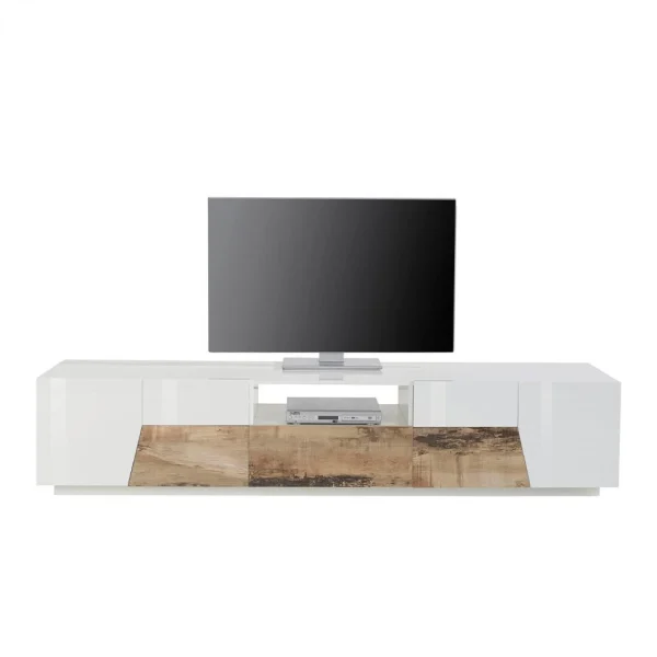 Ahd Amazing Home Design Meuble TV 220x43cm Mur Bois Blanc Salon Moderne Fergus Wood 4