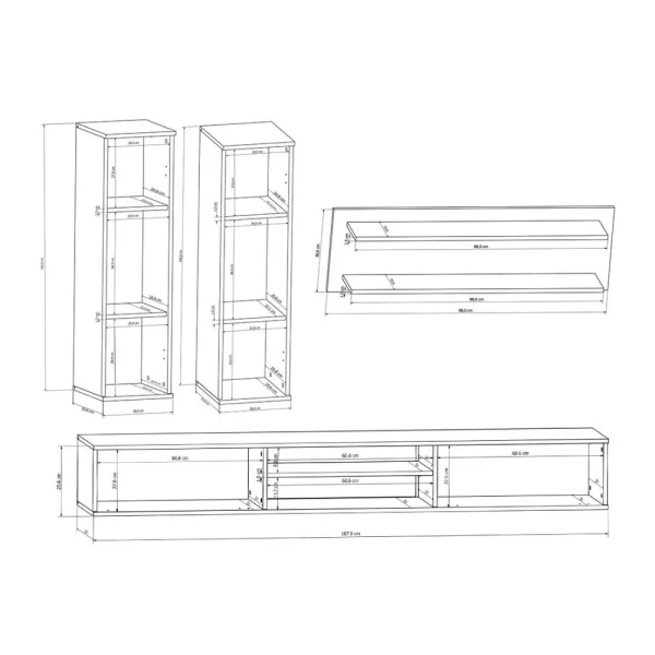 Vente-unique Mur TV JEREMIAH Avec Rangements – Coloris: Blanc & Chêne 4