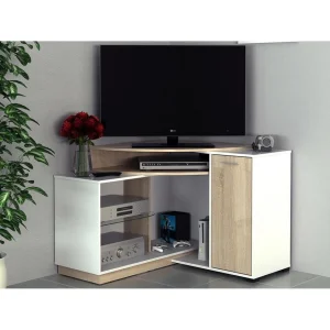 Vente-unique Meuble TV D’angle Avec Rangements – Coloris : Blanc Et Chêne – AMAEL 9