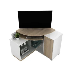 Vente-unique Meuble TV D’angle Avec Rangements – Coloris : Blanc Et Chêne – AMAEL 13