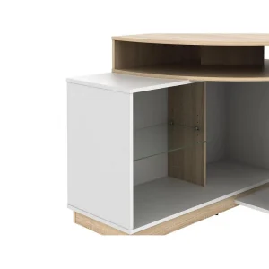 Vente-unique Meuble TV D’angle Avec Rangements – Coloris : Blanc Et Chêne – AMAEL 15