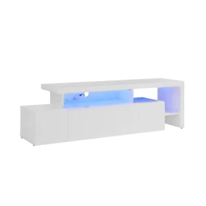 Vente-unique Meuble TV Avec 3 Portes Et 2 Niches – Avec Leds – MDF Laqué – Blanc -… 15