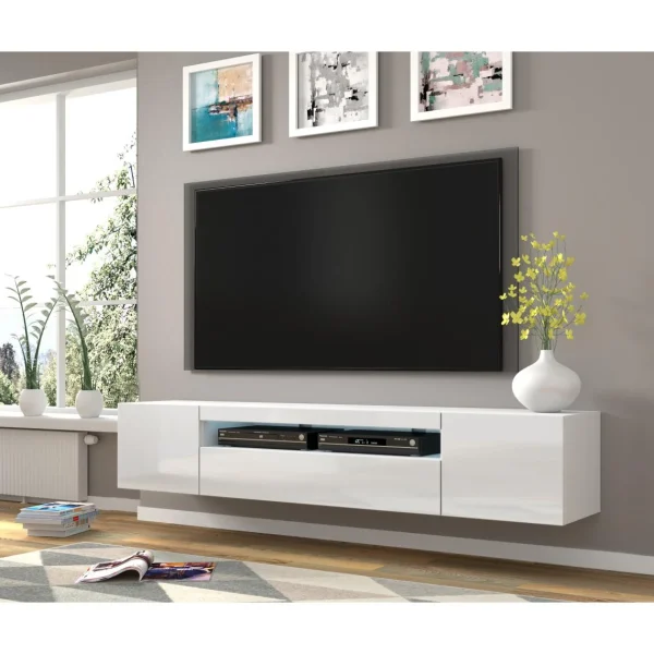 Bim Furniture Meuble TV Bas Universel AURA 200 Cm à Suspendre Ou à Poser Blanc Mat… 6