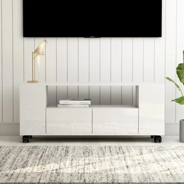 Chunhelife Meuble TV Blanc Brillant 120 X 35 X 43 Cm Aggloméré 1