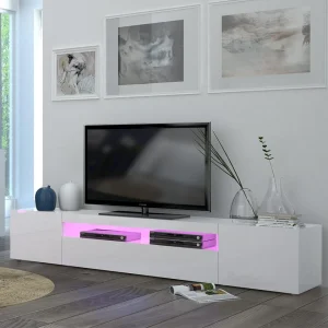 KASALINEA Meuble TV Blanc Laqué Design MARCELLA-L 200 X P 40 X H 36,2 Cm- Blanc 8