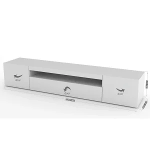 KASALINEA Meuble TV Blanc Laqué Design MARCELLA-L 200 X P 40 X H 36,2 Cm- Blanc 12