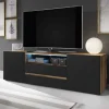 Selsey Meuble TV – BROS – 137 Cm – Chêne Wotan / Noir Brillant – Avec LED 19