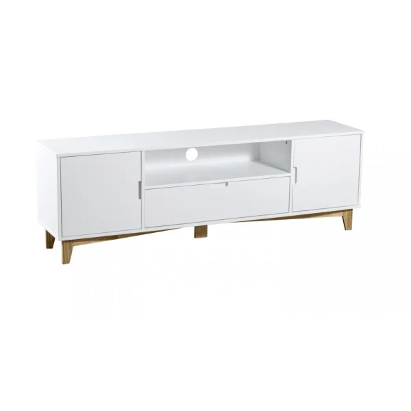 Pegane Meuble TV Coloris Blanc – Longueur 160 X Profondeur 35 X Hauteur 42 Cm 1