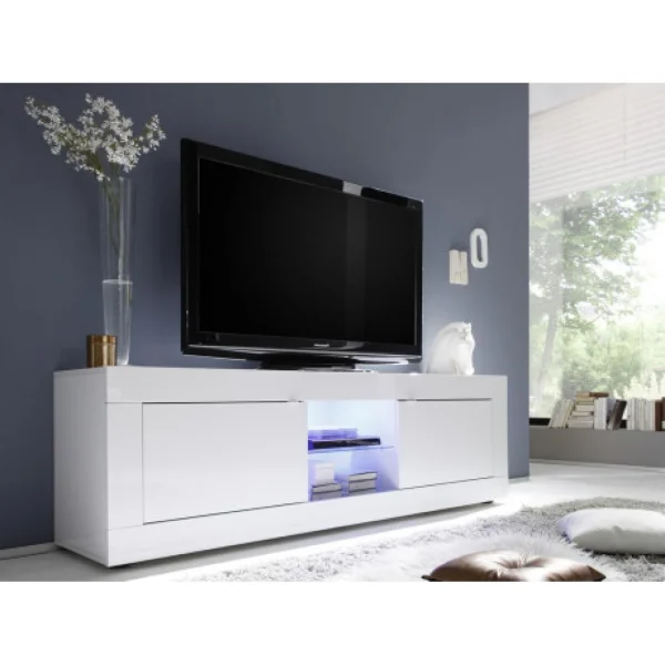 BUT Meuble TV L.180 Cm Avec LED BRIGHT Blanc Laqué 1