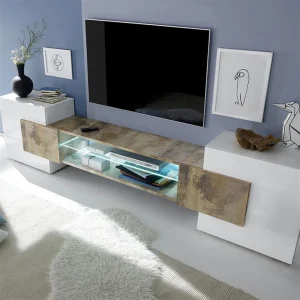 NOUVOMEUBLE Meuble Tv Design Blanc Et Couleur Bois LUXOR 3 8