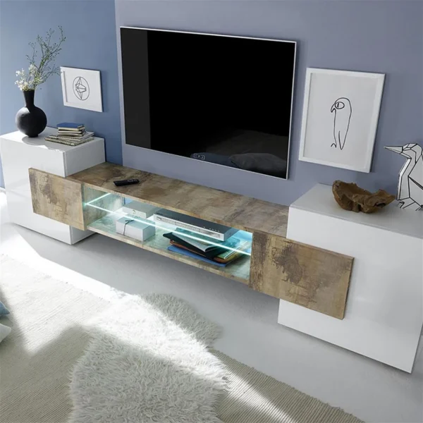 NOUVOMEUBLE Meuble Tv Design Blanc Et Couleur Bois LUXOR 3 3