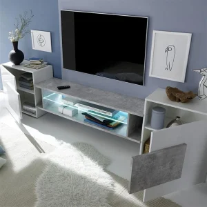 NOUVOMEUBLE Meuble Tv Design Blanc Et Couleur Bois LUXOR 3 12