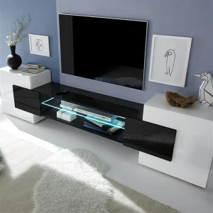 NOUVOMEUBLE Meuble Tv Design Blanc Et Noir Laqué LUXOR 8