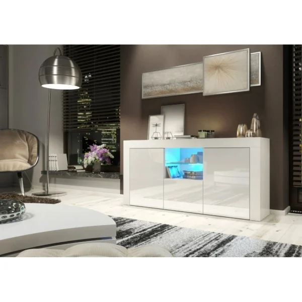 Dusine Meuble TV Haut BIG JIVE 145 Cm Blanc Laqué Avec LEDS 4